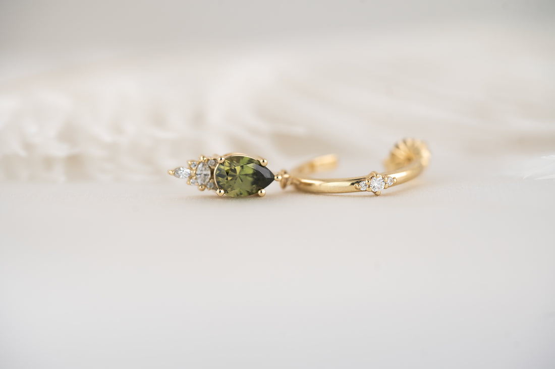 The Maeve Dangle Hoop Earrings | Pear Demantoid Garnet - Lavender Creek Gems