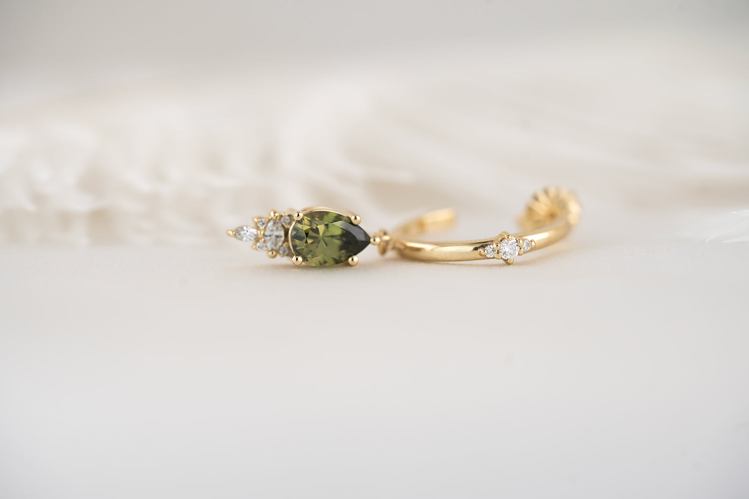 The Maeve Dangle Hoop Earrings | Pear Demantoid Garnet - Lavender Creek Gems 