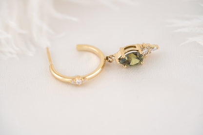 The Maeve Dangle Hoop Earrings | Pear Demantoid Garnet - Lavender Creek Gems 