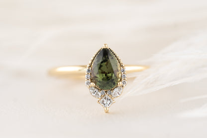 The Charlotte Ring - 0.8 CT Green Pear Sapphire - Lavender Creek Gems 