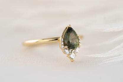The Charlotte Ring - 0.8 CT Green Pear Sapphire - Lavender Creek Gems 