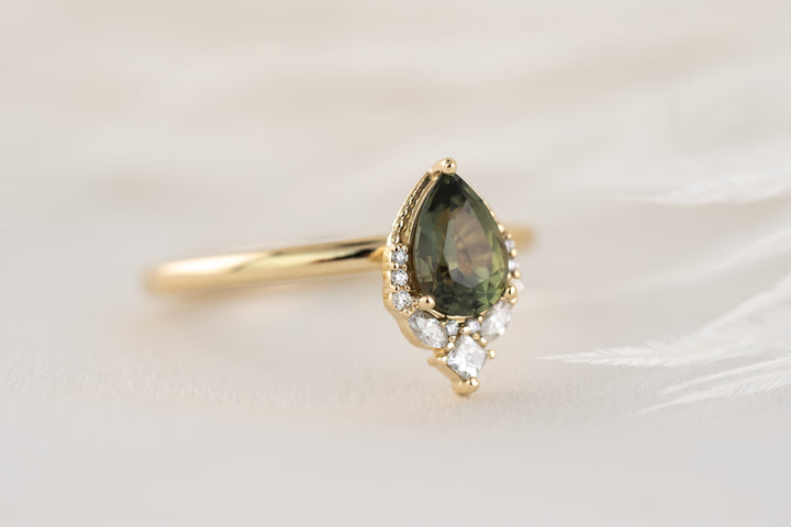 The Charlotte Ring - 0.8 CT Green Pear Sapphire