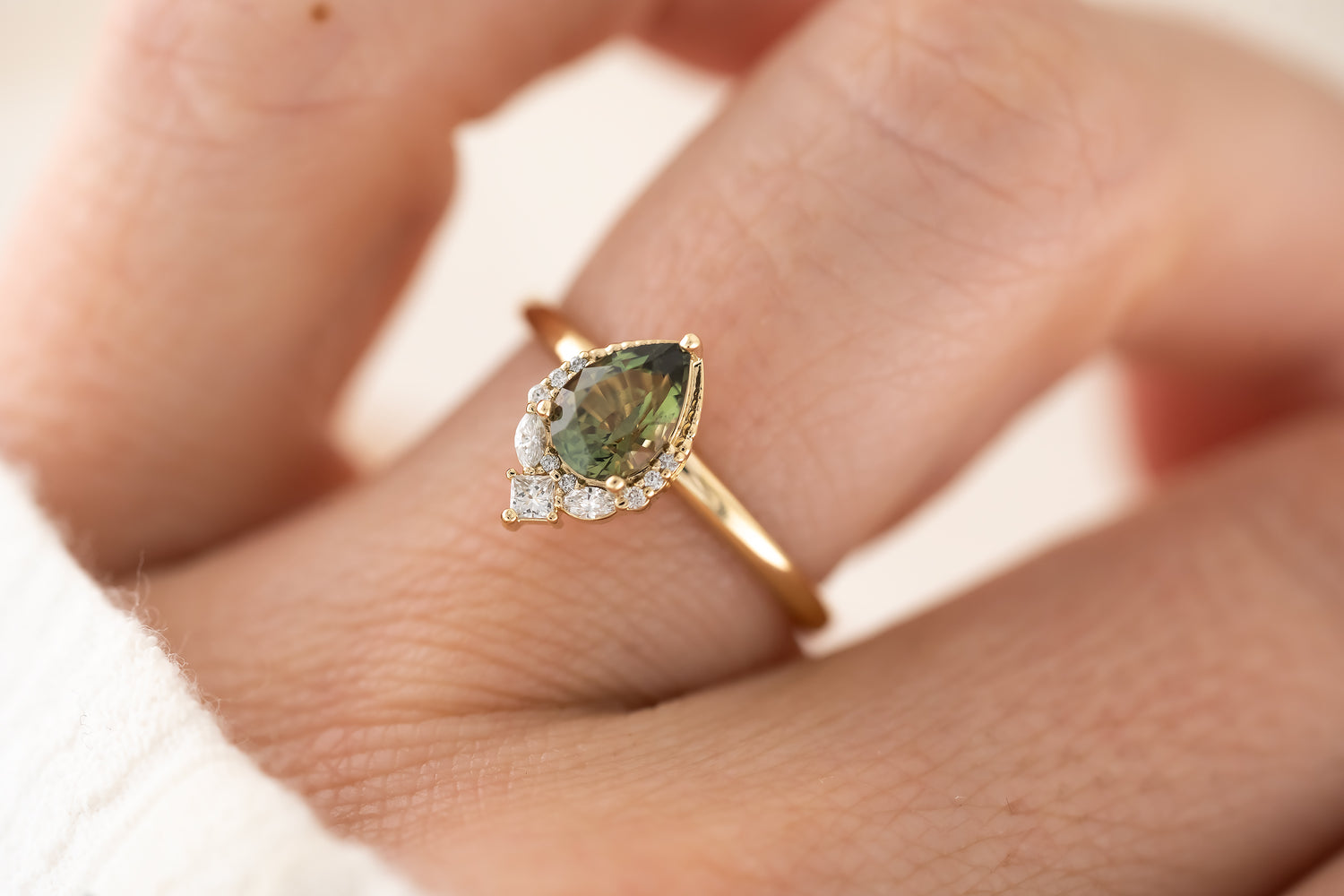 The Charlotte Ring - 0.8 CT Green Pear Sapphire - Lavender Creek Gems 