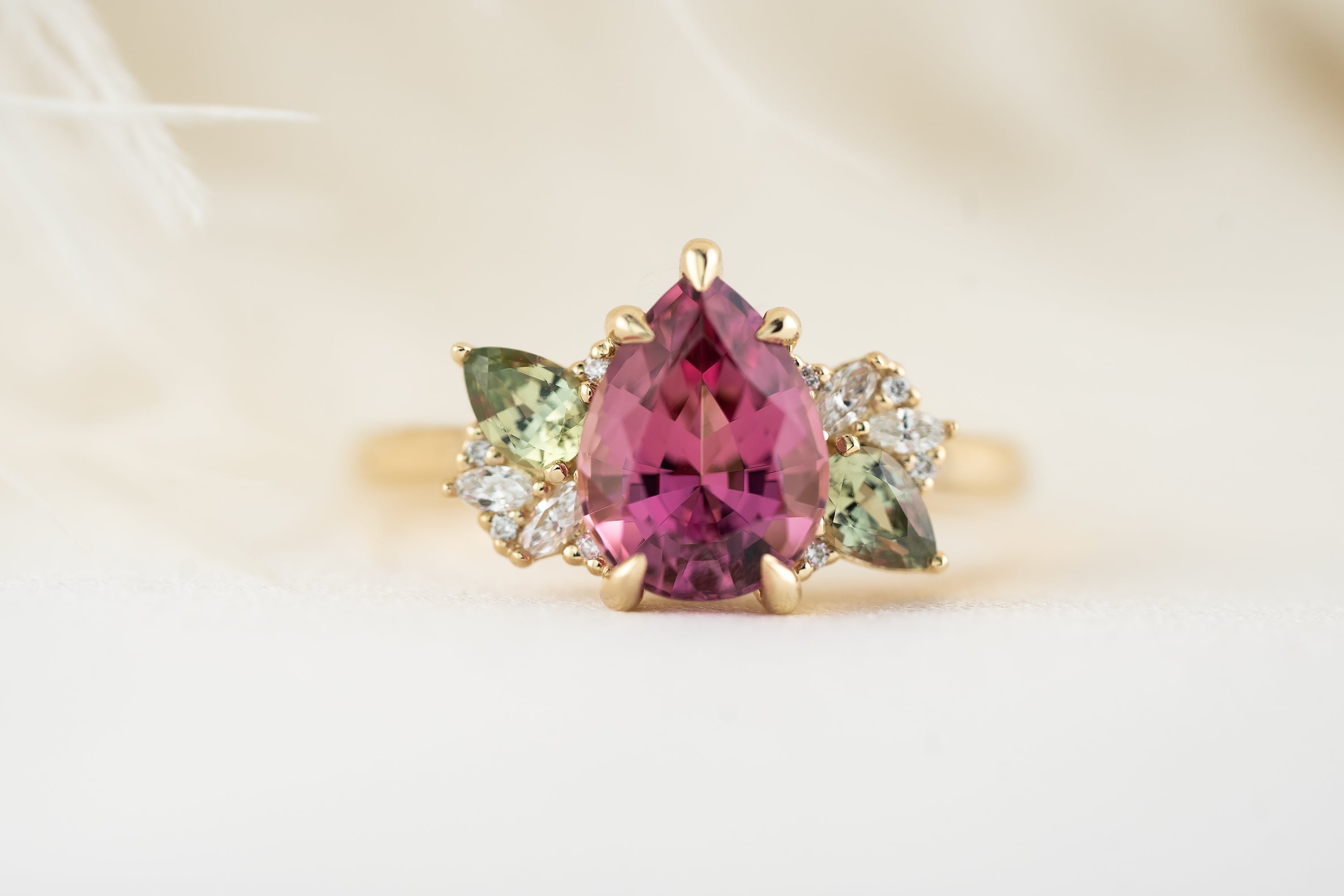 The Fleur Ring | 2.29 CT Pear Rose Tourmaline - Lavender Creek Gems 