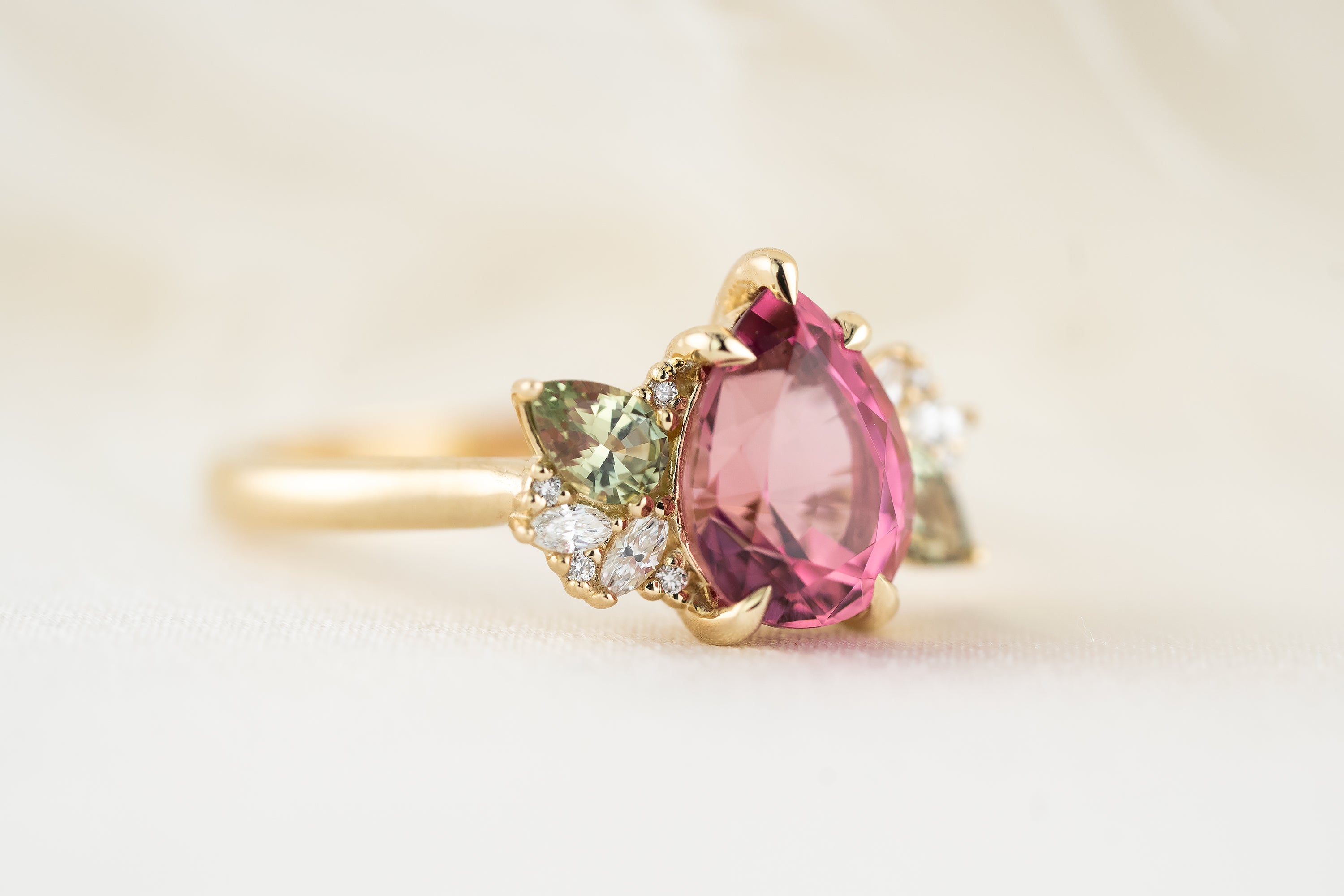 The Fleur Ring | 2.29 CT Pear Rose Tourmaline - Lavender Creek Gems 