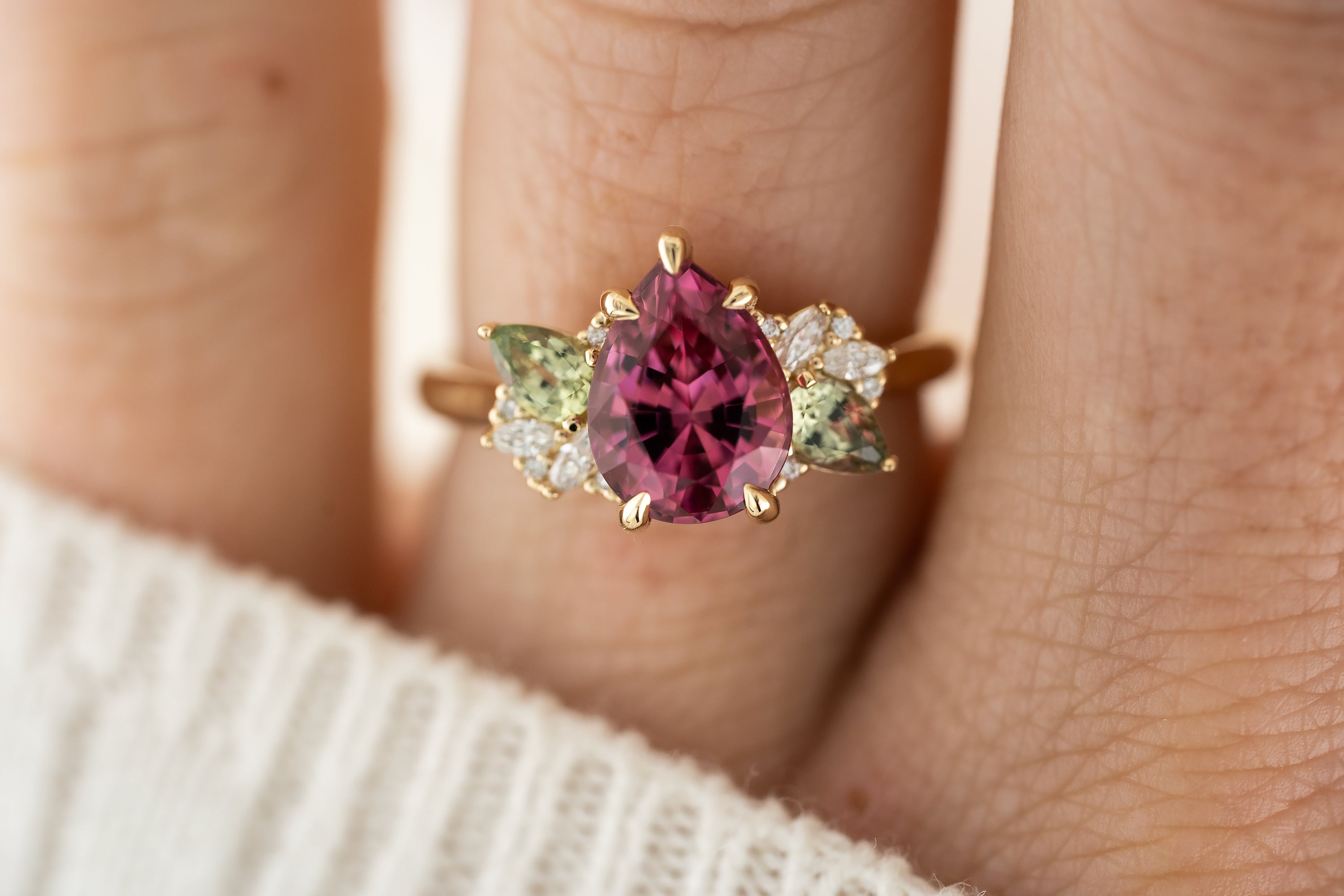 The Fleur Ring | 2.29 CT Pear Rose Tourmaline - Lavender Creek Gems 