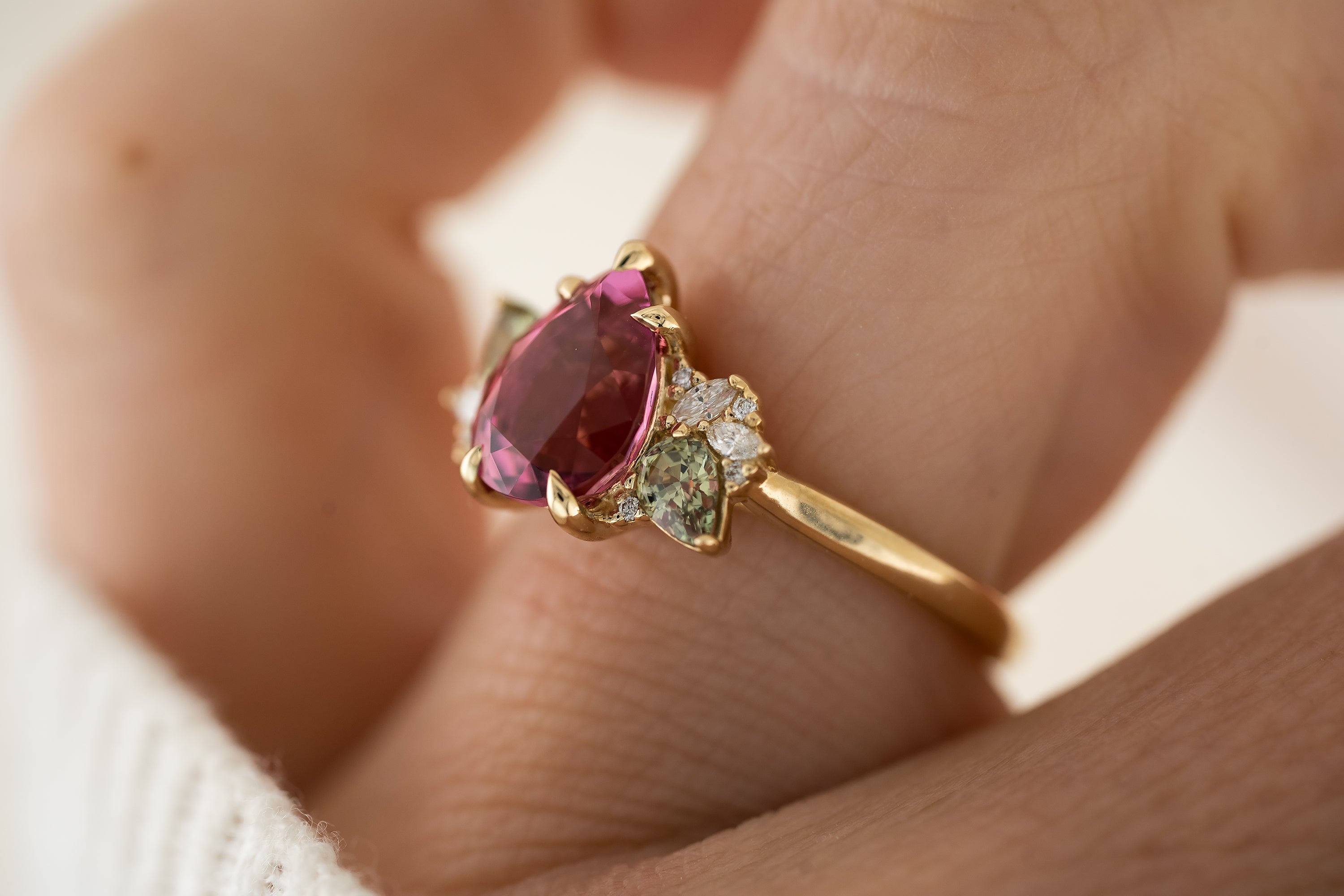The Fleur Ring | 2.29 CT Pear Rose Tourmaline - Lavender Creek Gems 