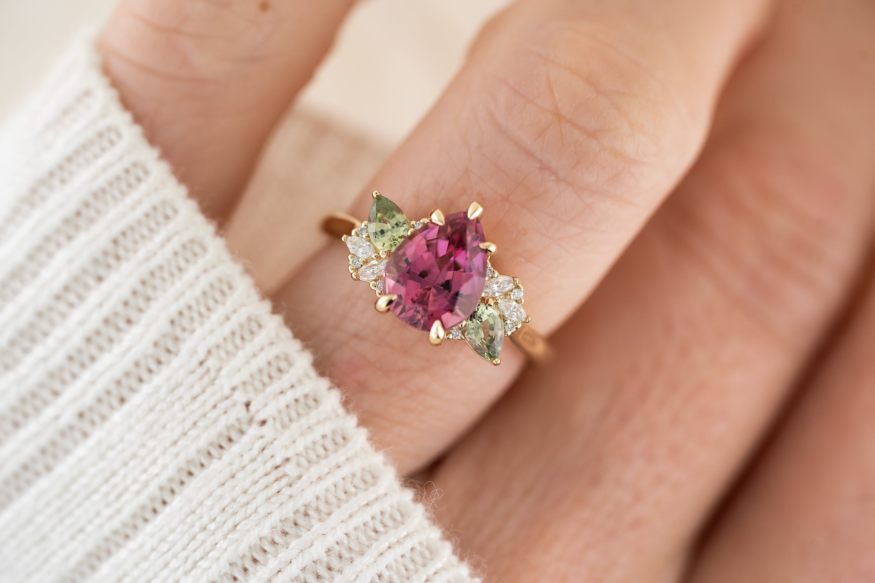 The Fleur Ring | 2.29 CT Pear Rose Tourmaline - Lavender Creek Gems 