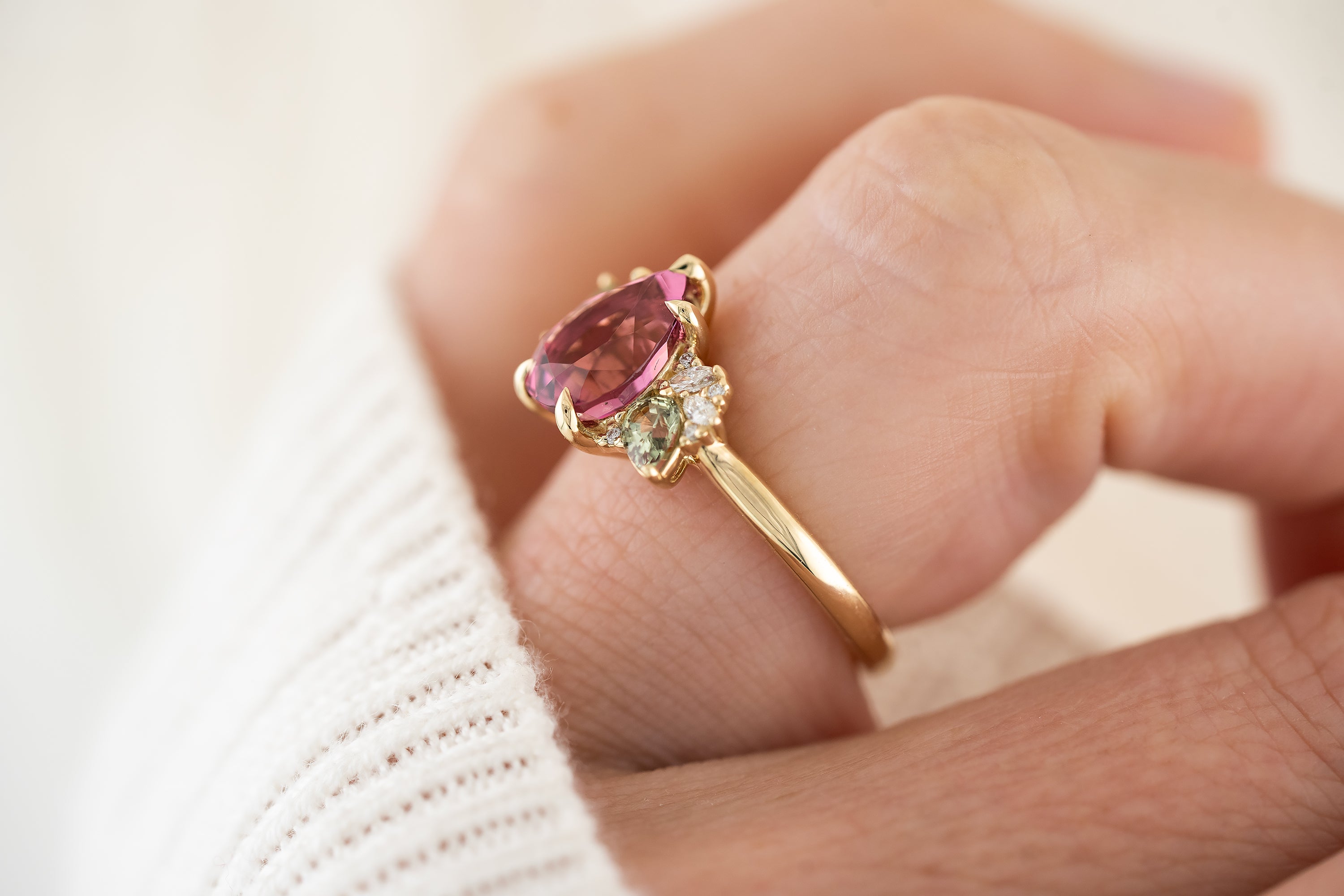 The Fleur Ring | 2.29 CT Pear Rose Tourmaline - Lavender Creek Gems 