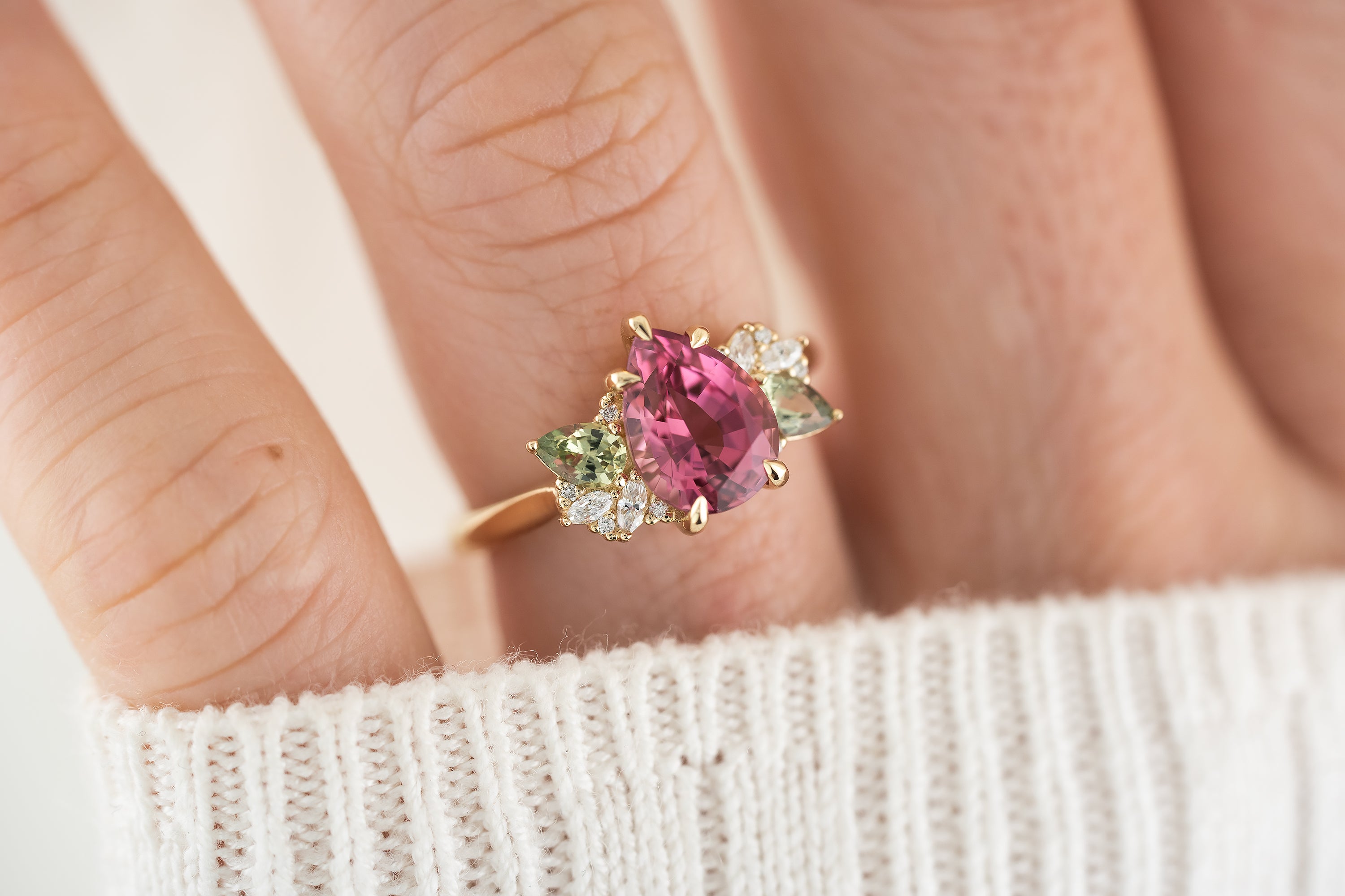 The Fleur Ring | 2.29 CT Pear Rose Tourmaline - Lavender Creek Gems 