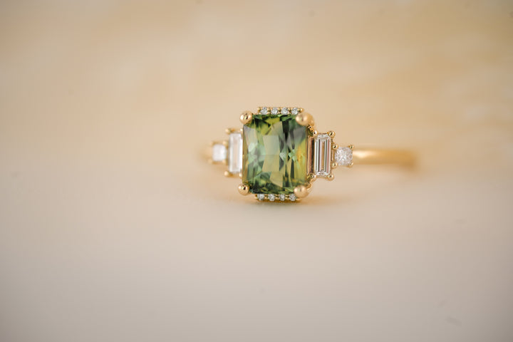 The Sura 2.19 CT Radiant Parti Green Sapphire Ring