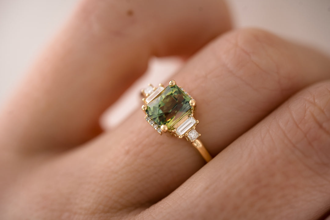 The Sura 2.19 CT Radiant Parti Green Sapphire Ring