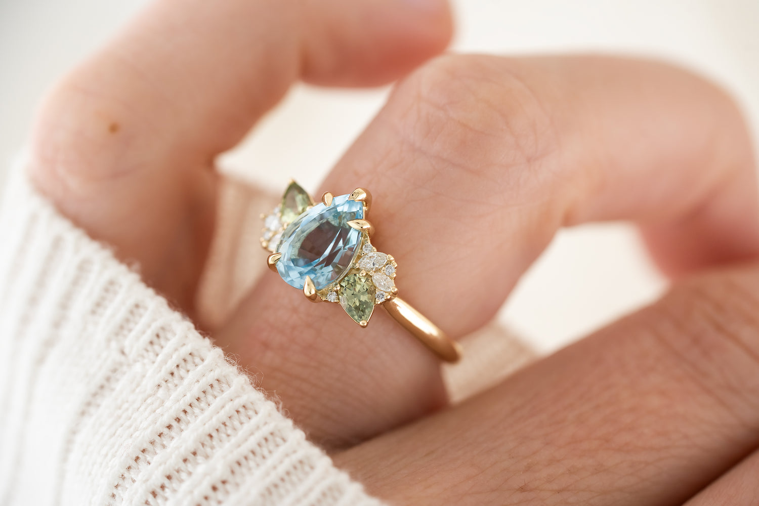 The Fleur Ring | 1.6 CT Pear Aquamarine - Lavender Creek Gems 