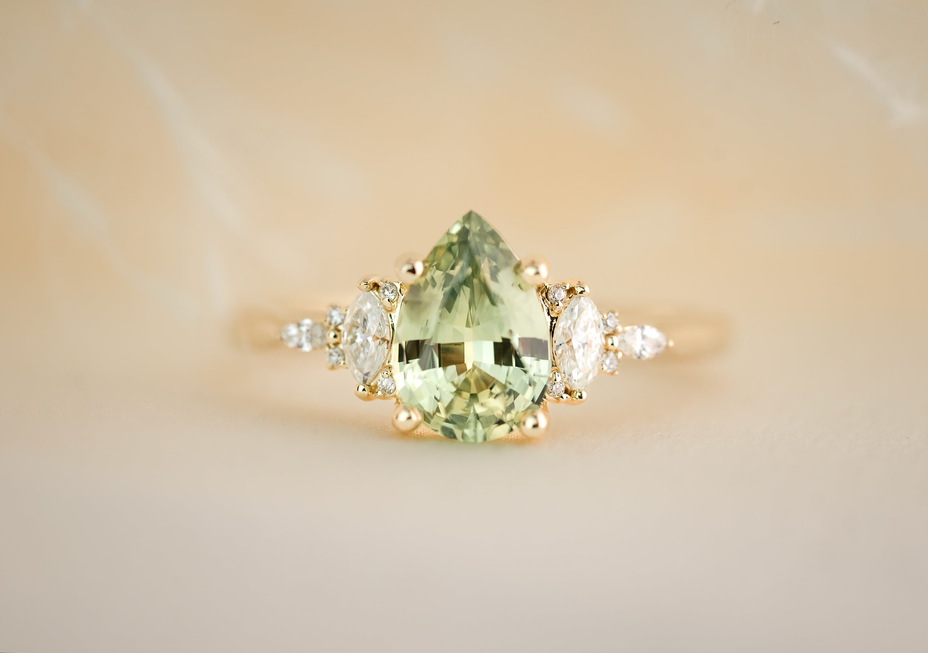 The Maeve 1.64 CT Pear Mint Green Sapphire Ring - Lavender Creek Gems 