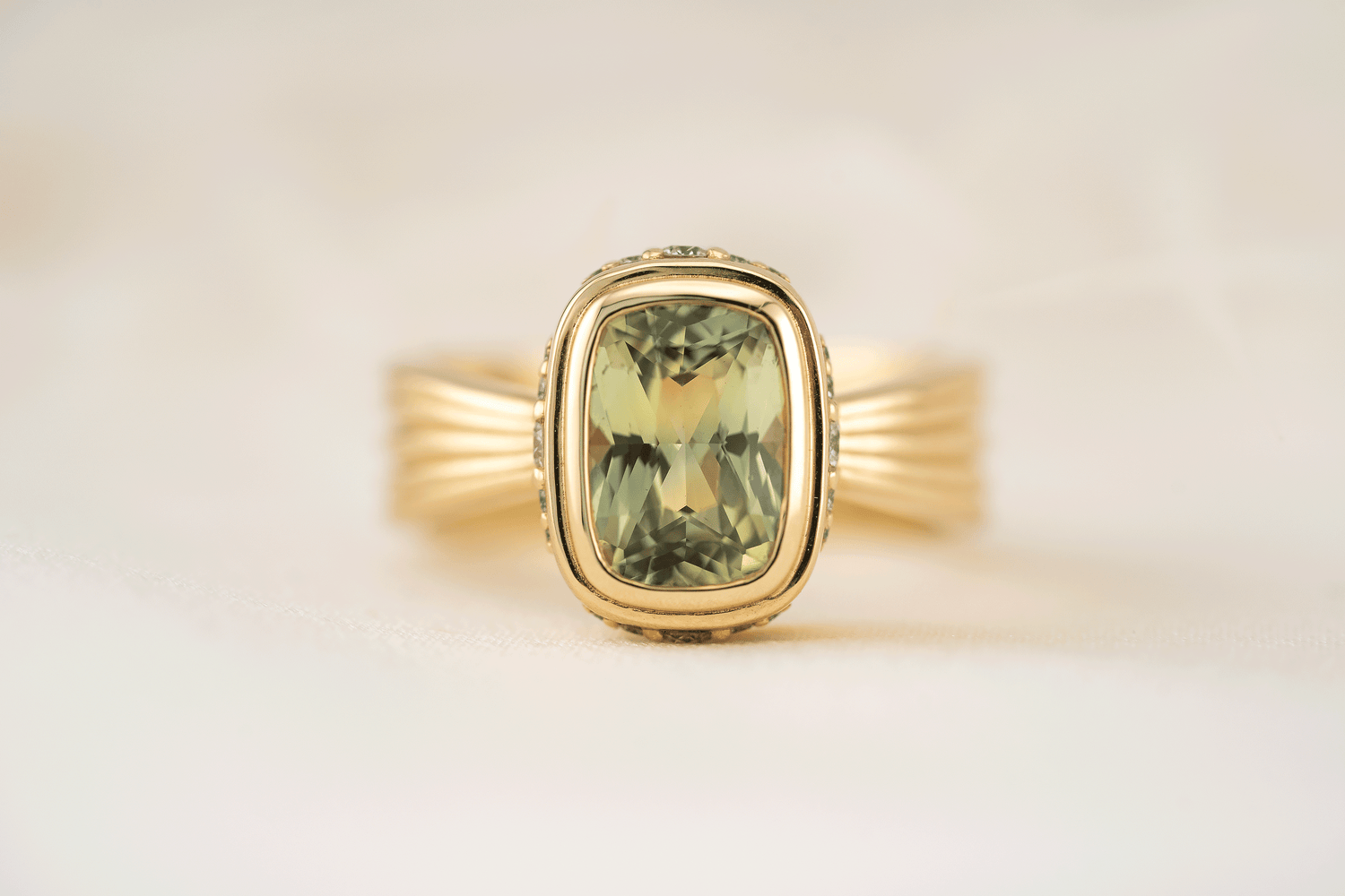 The Veil Ring | 2.59 CT Cushion Green Sapphire - Lavender Creek Gems 