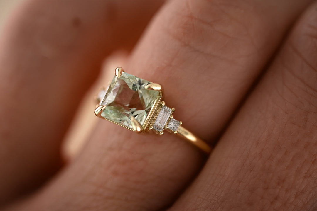 The Mira 2.5 CT Square Radiant Mint Green Tourmaline Ring