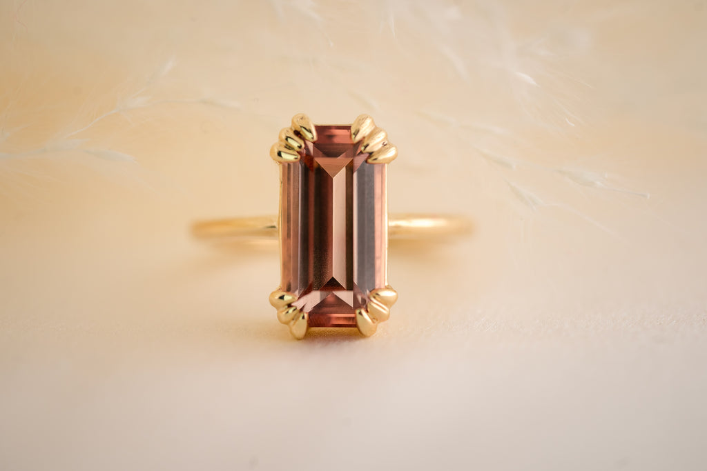 The Thalassa 4.1 CT Emerald Cut Pink Tourmaline Ring - Lavender Creek Gems 