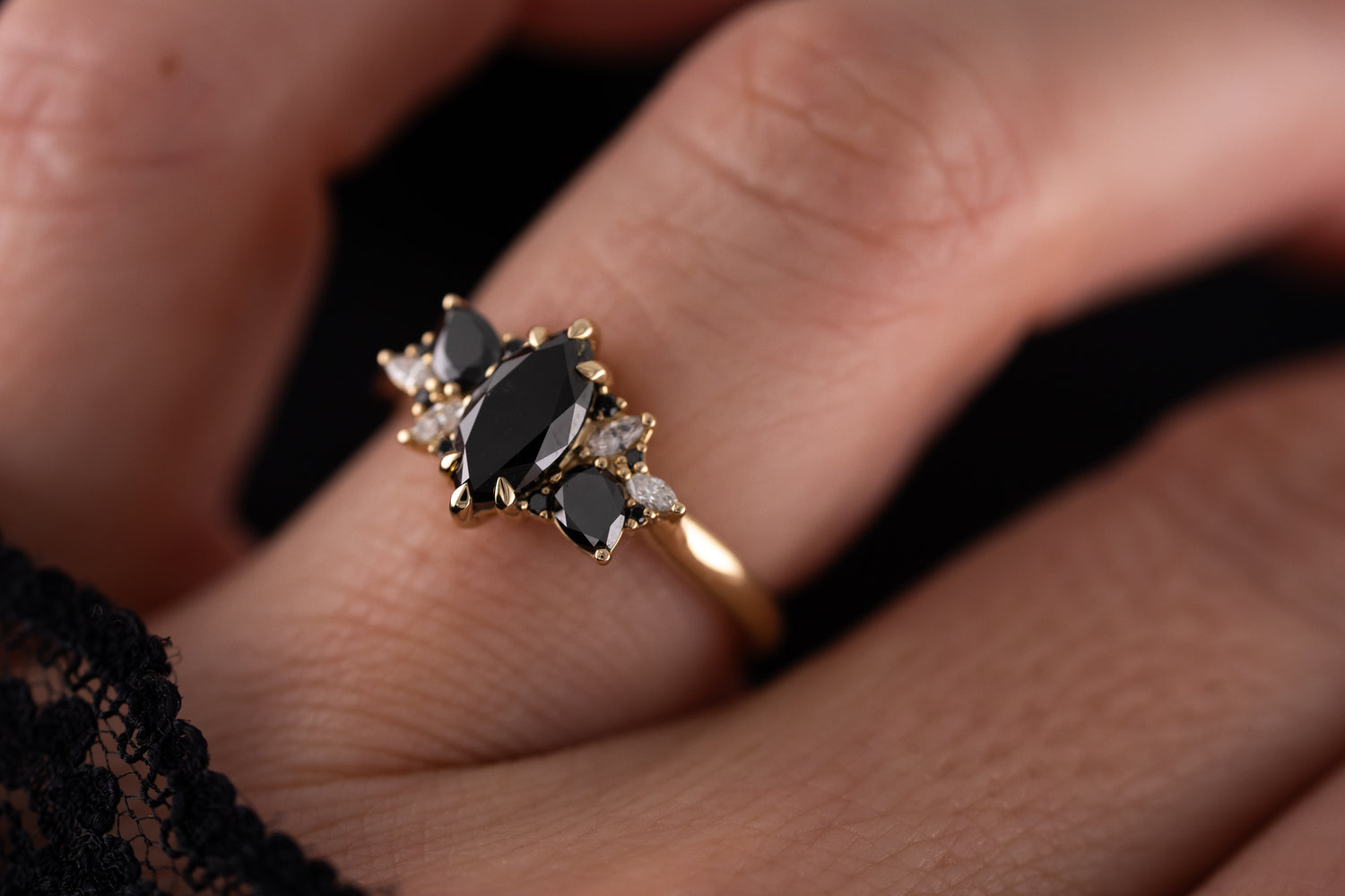 The Fleur Ring | 1 CT Marquise Black Diamond