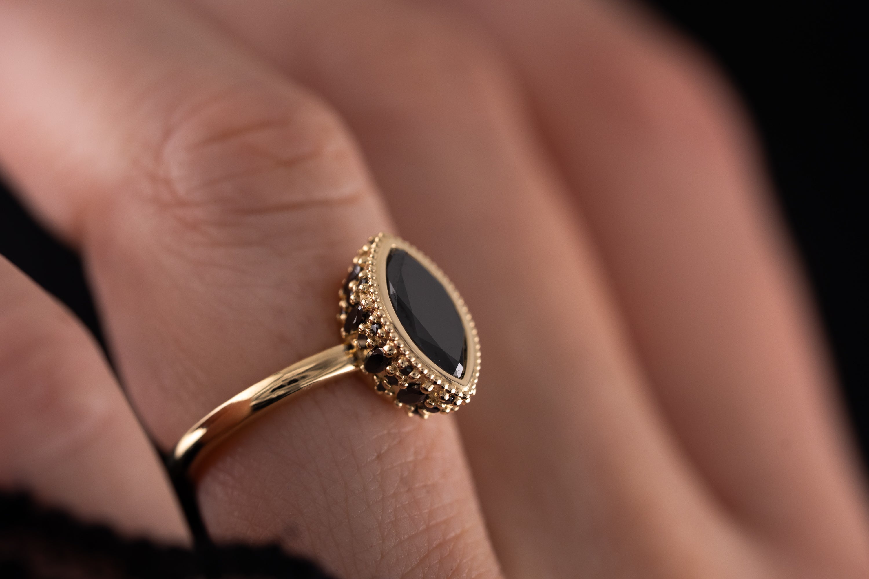 The Sitara Ring | 1.2 CT Marquise Black Diamond - Lavender Creek Gems 