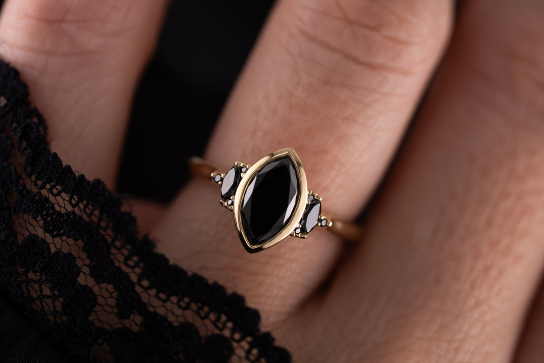 The Bezel Maren Ring | 1.2 CT Marquise Black Diamond