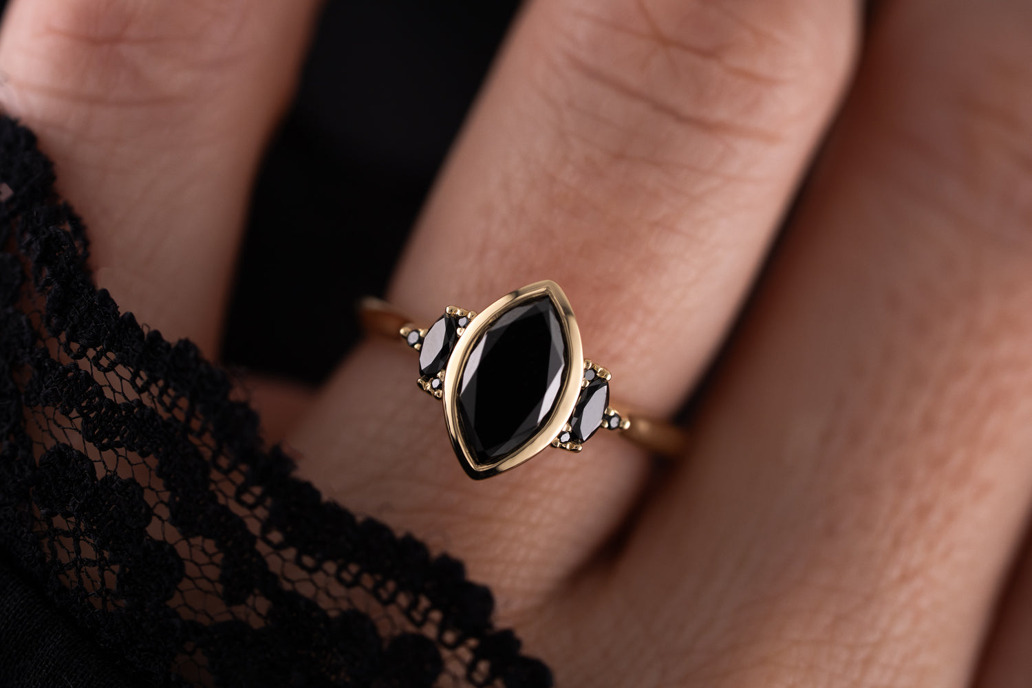 The Bezel Maren Ring | 1.2 CT Marquise Black Diamond