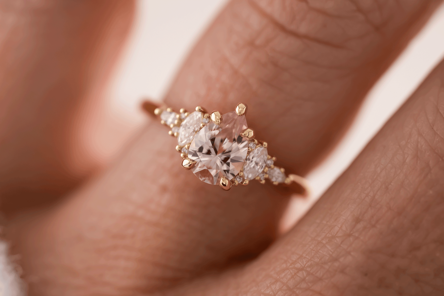 The Maeve Ring | 1.1 CT Pear Peachy Pink Sapphire