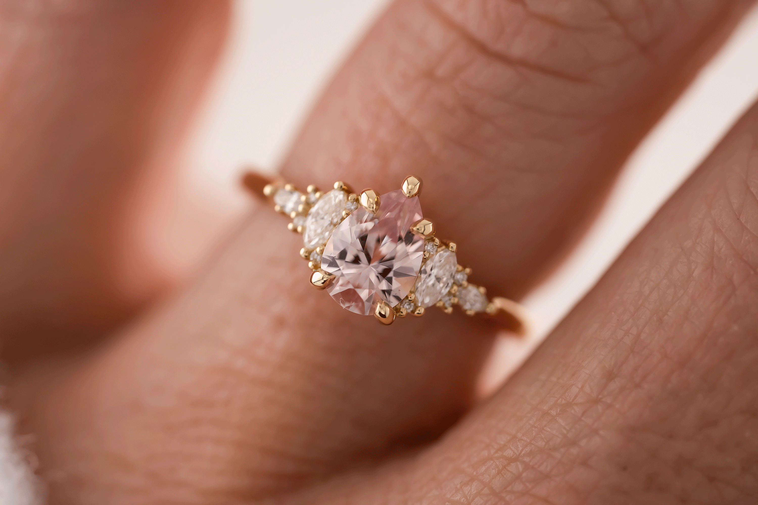 The Maeve Ring | 1.1 CT Pear Peachy Pink Sapphire - Lavender Creek Gems 