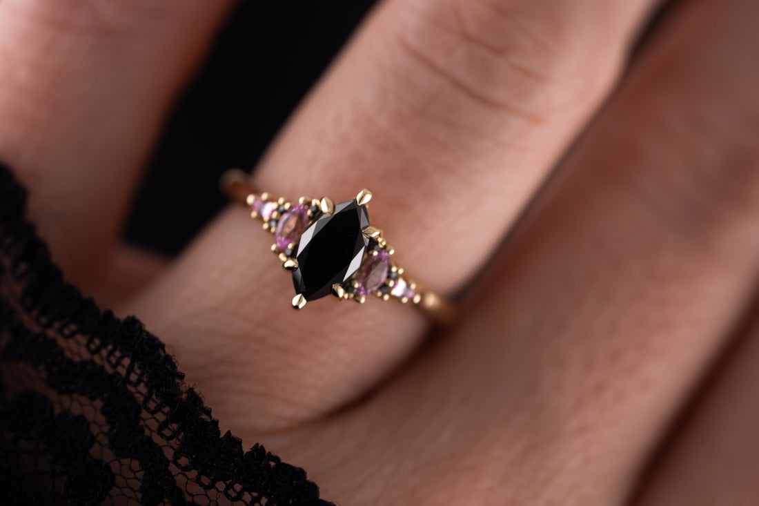 The Maeve Ring | 1 CT Marquise Black Diamond + Pink Sapphire