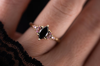 The Maeve Ring | 1 CT Marquise Black Diamond + Pink Sapphire