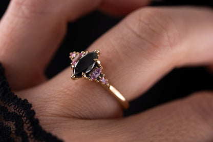The Maeve Ring | 1 CT Marquise Black Diamond + Pink Sapphire