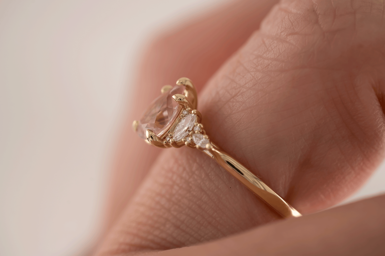 The Maeve Ring | 1.1 CT Pear Peachy Pink Sapphire