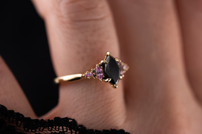 The Maeve Ring | 1 CT Marquise Black Diamond + Pink Sapphire