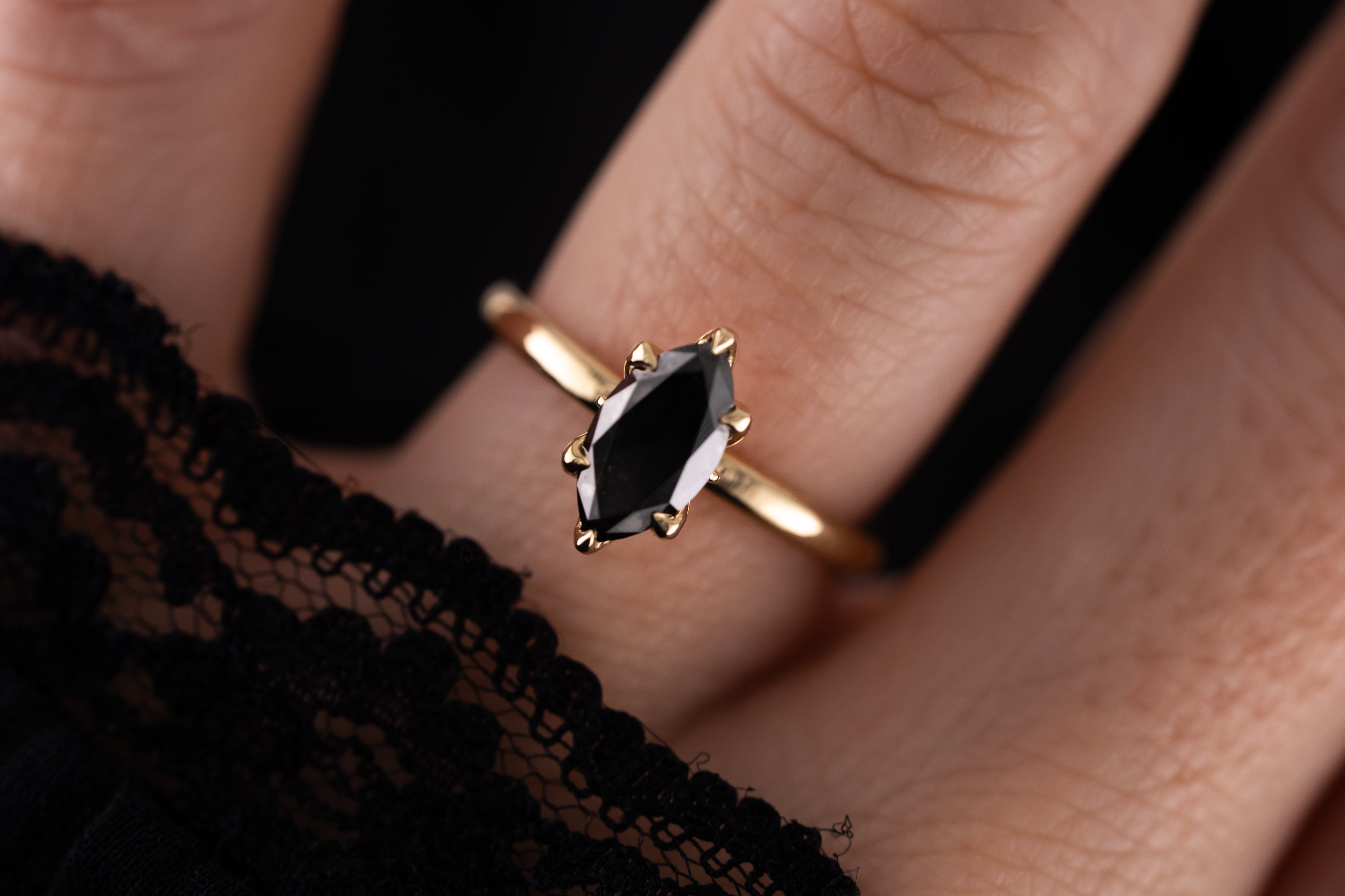 The Secret Garden Ring | 1.2 CT Marquise Black Diamond