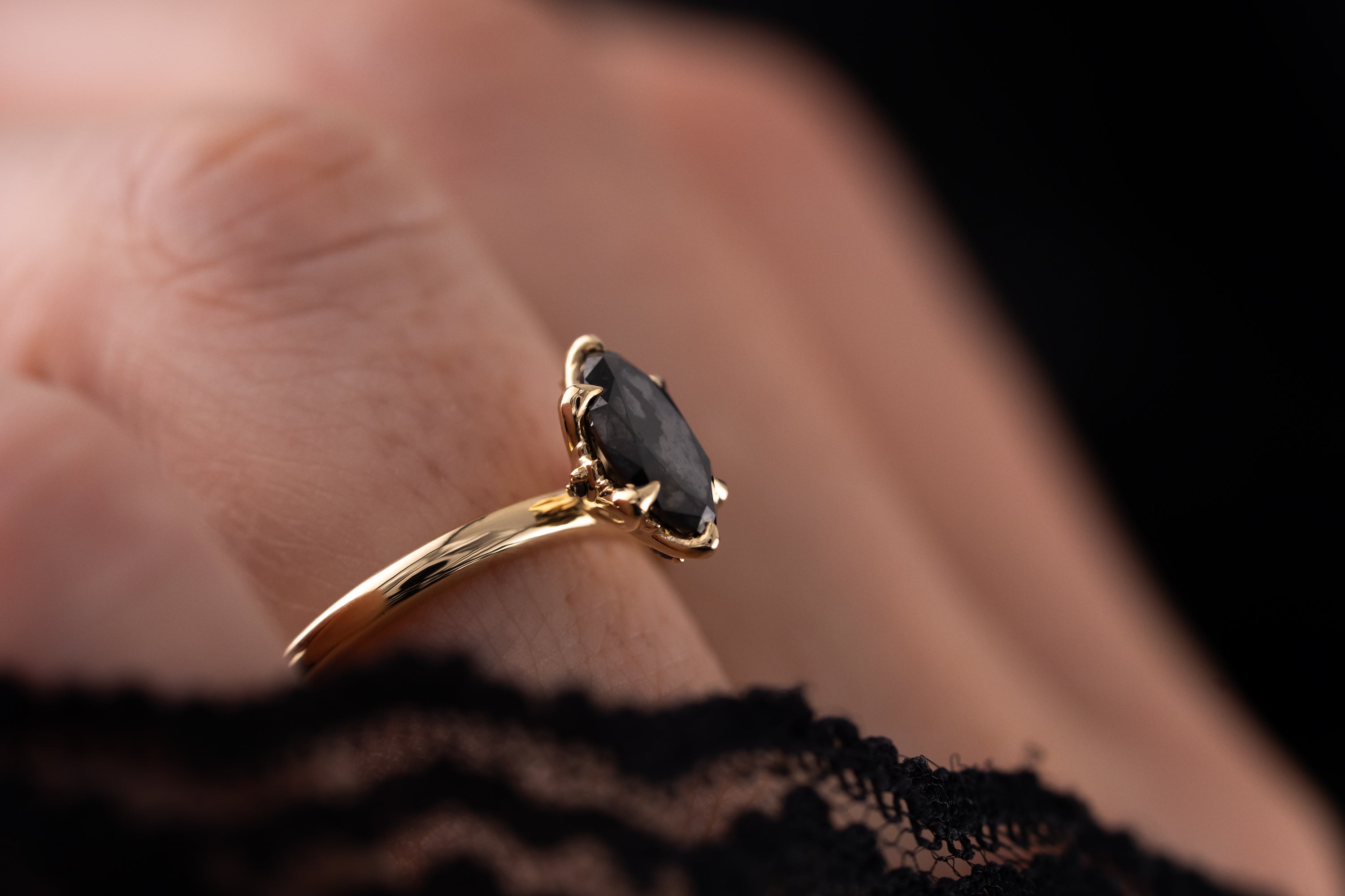 The Secret Garden Ring | 1.2 CT Marquise Black Diamond
