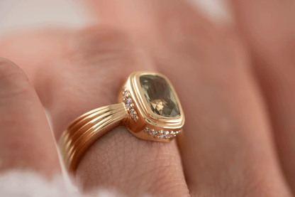 The Veil Ring | 2.59 CT Cushion Green Sapphire - Lavender Creek Gems 