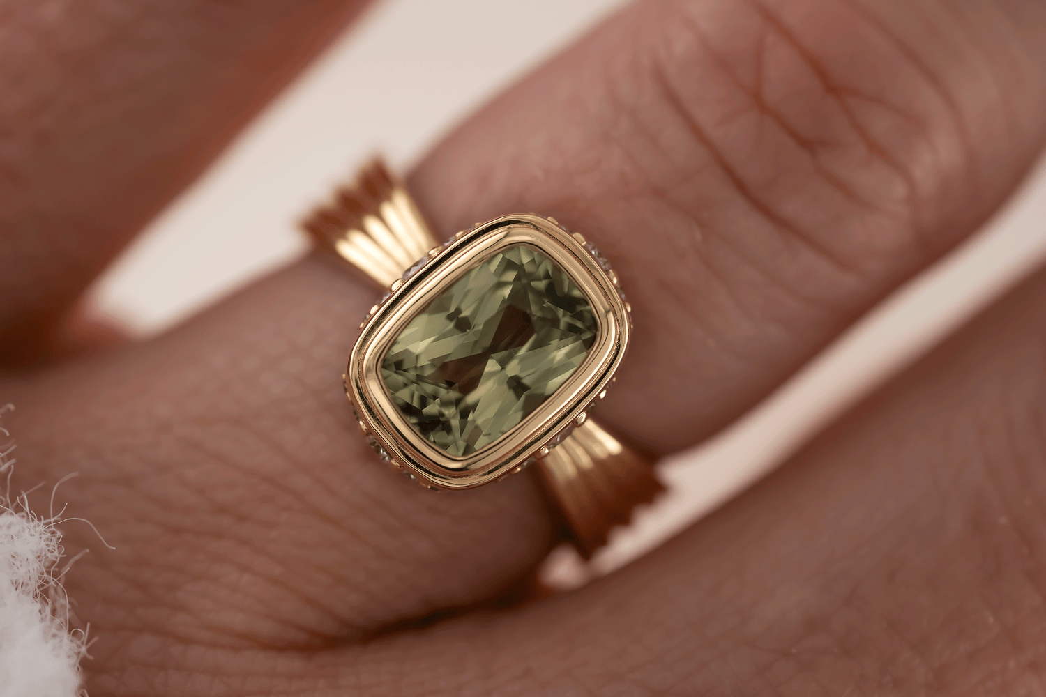 The Veil Ring | 2.59 CT Cushion Green Sapphire - Lavender Creek Gems 
