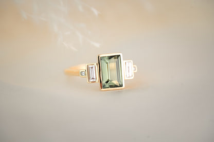 The Lalique 2.15 CT Green Baguette Sapphire Ring - Lavender Creek Gems 