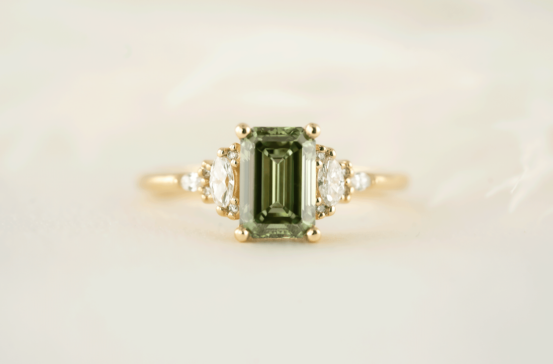 The Low Maeve Ring | 1.5 CT Emerald Cut Green Diamond - Lavender Creek Gems