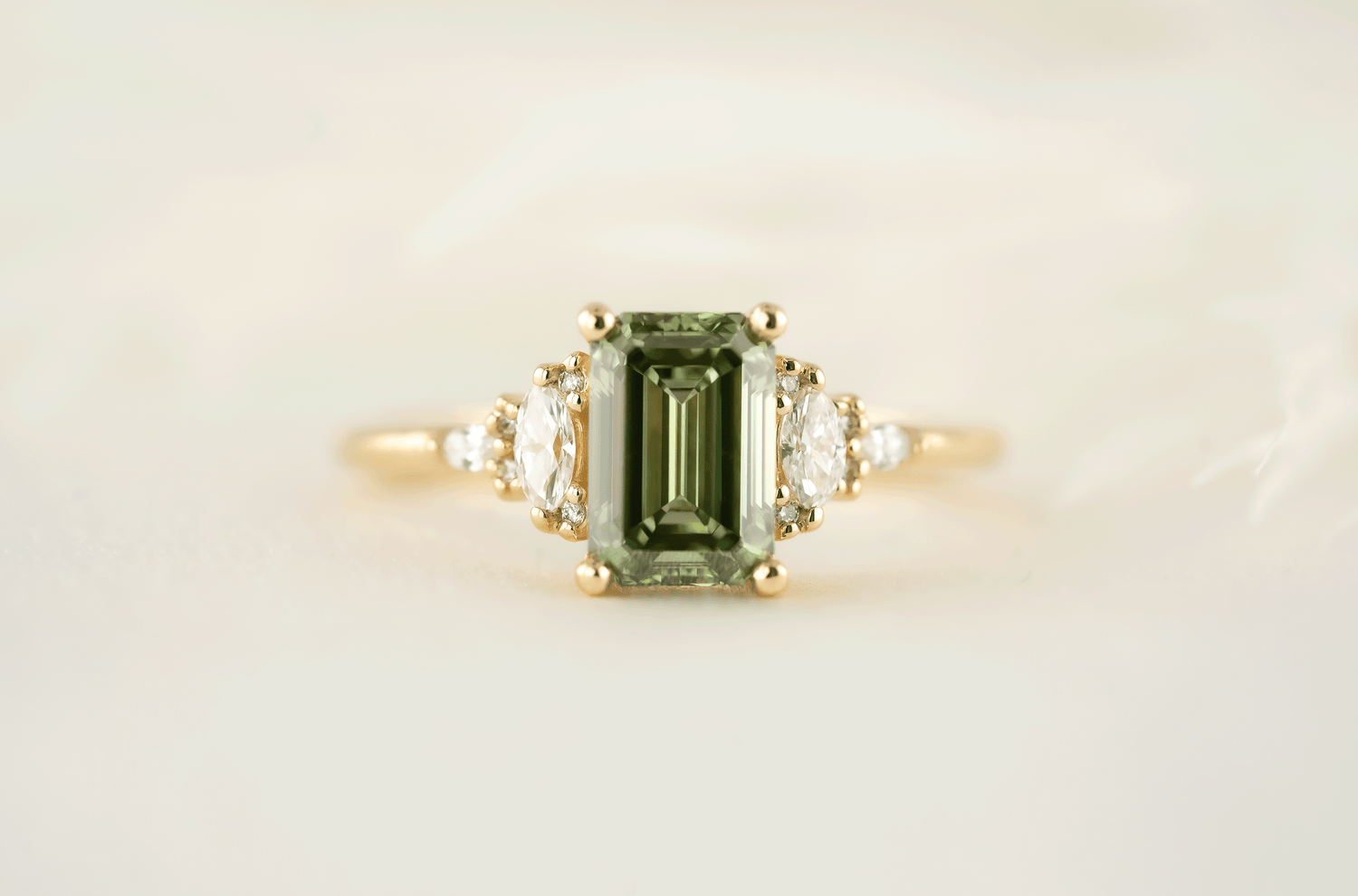 The Low Maeve Ring | 1.5 CT Emerald Cut Green Diamond