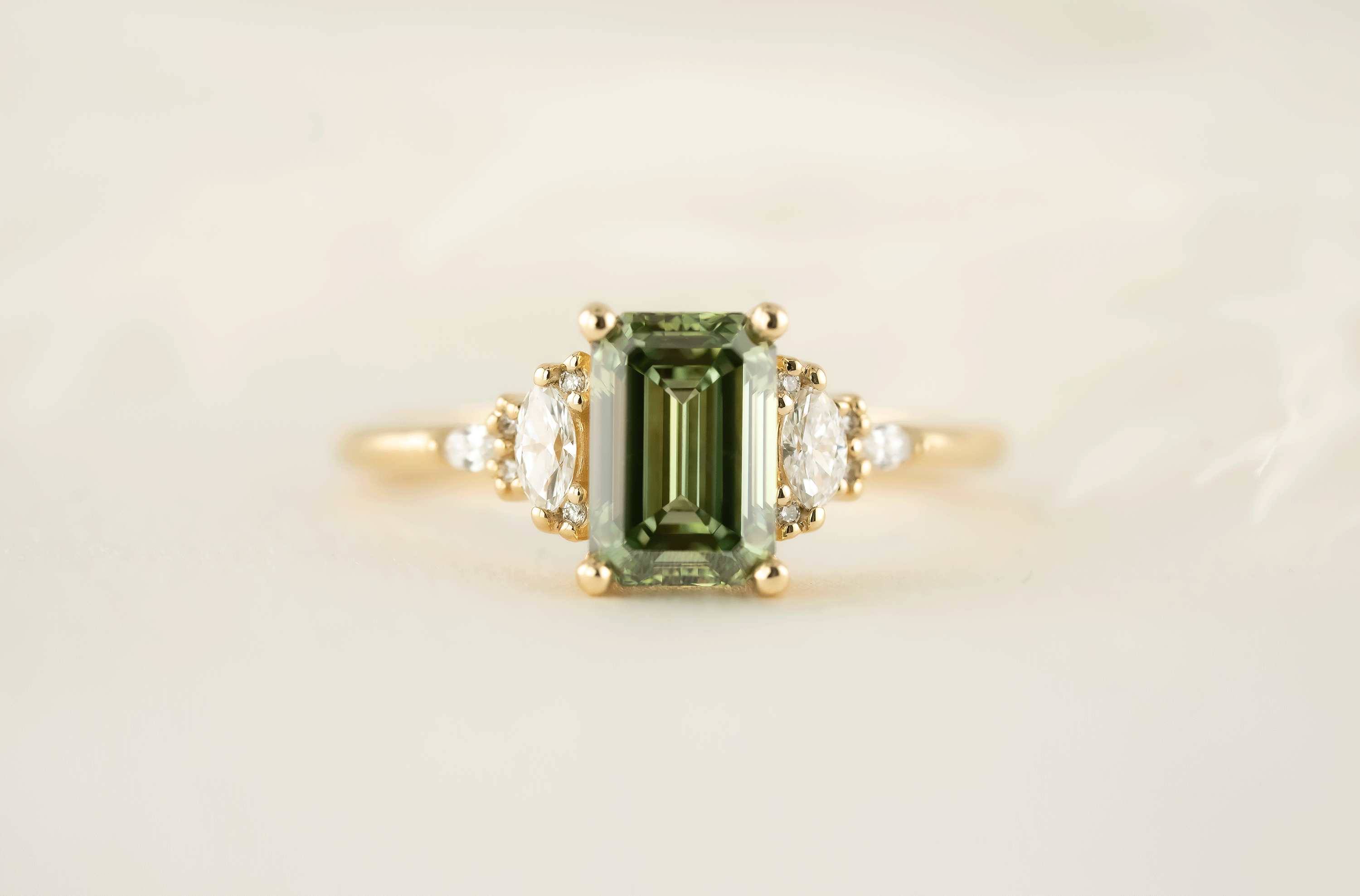 The Low Maeve Ring | 1.5 CT Emerald Cut Green Diamond - Lavender Creek Gems 