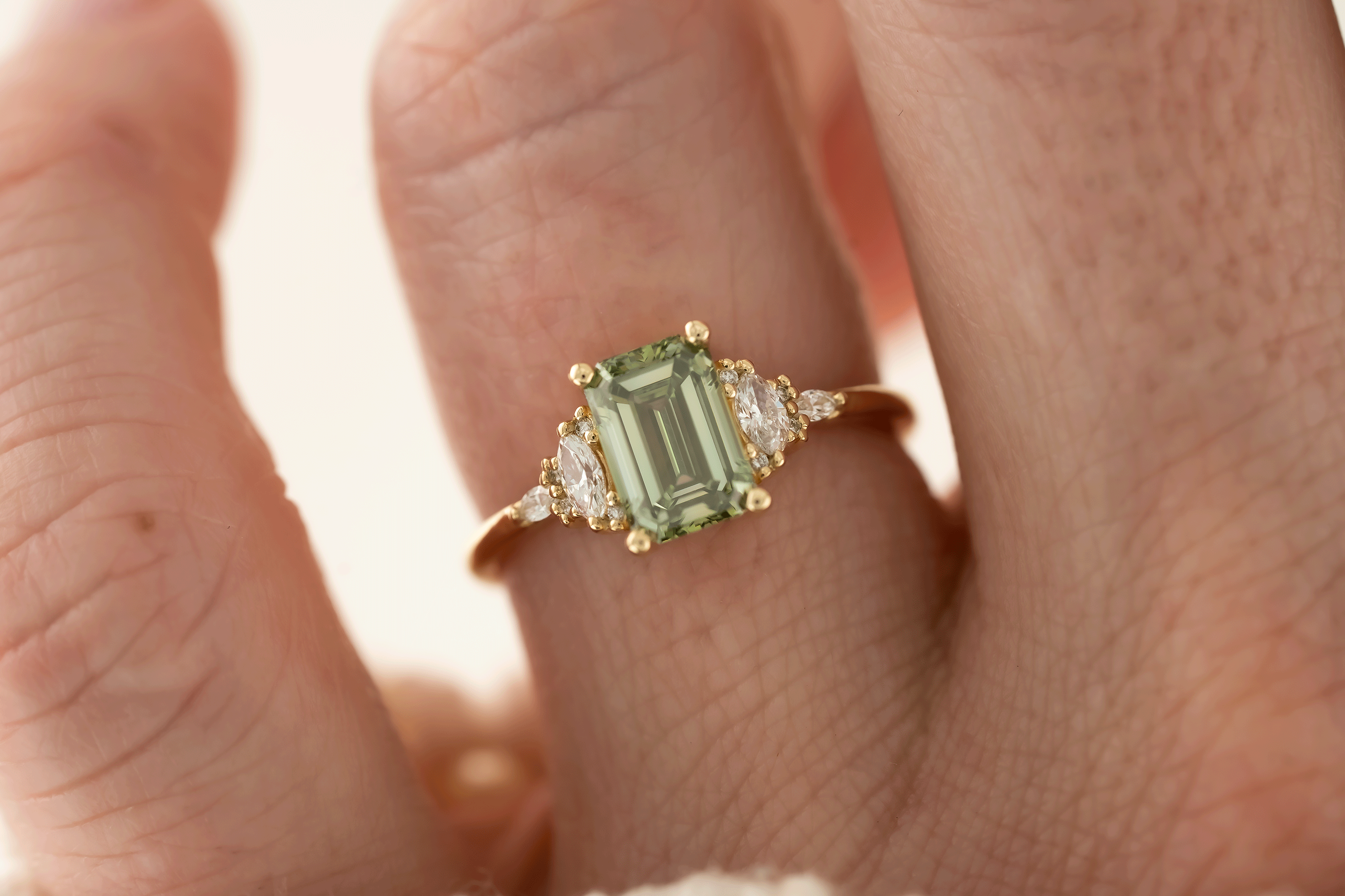 The Low Maeve Ring | 1.5 CT Emerald Cut Green Diamond - Lavender Creek Gems 