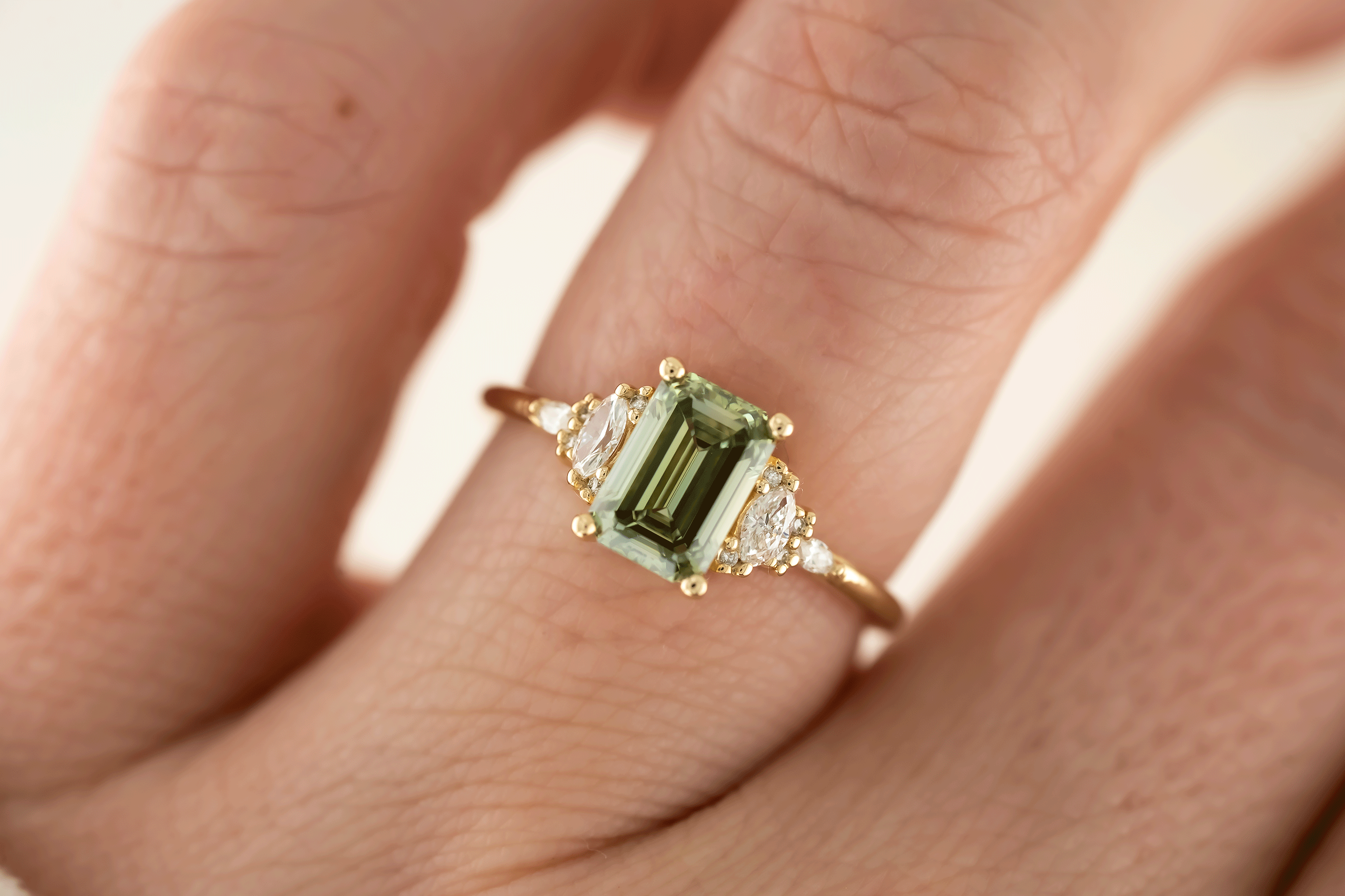 The Low Maeve Ring | 1.5 CT Emerald Cut Green Diamond - Lavender Creek Gems 