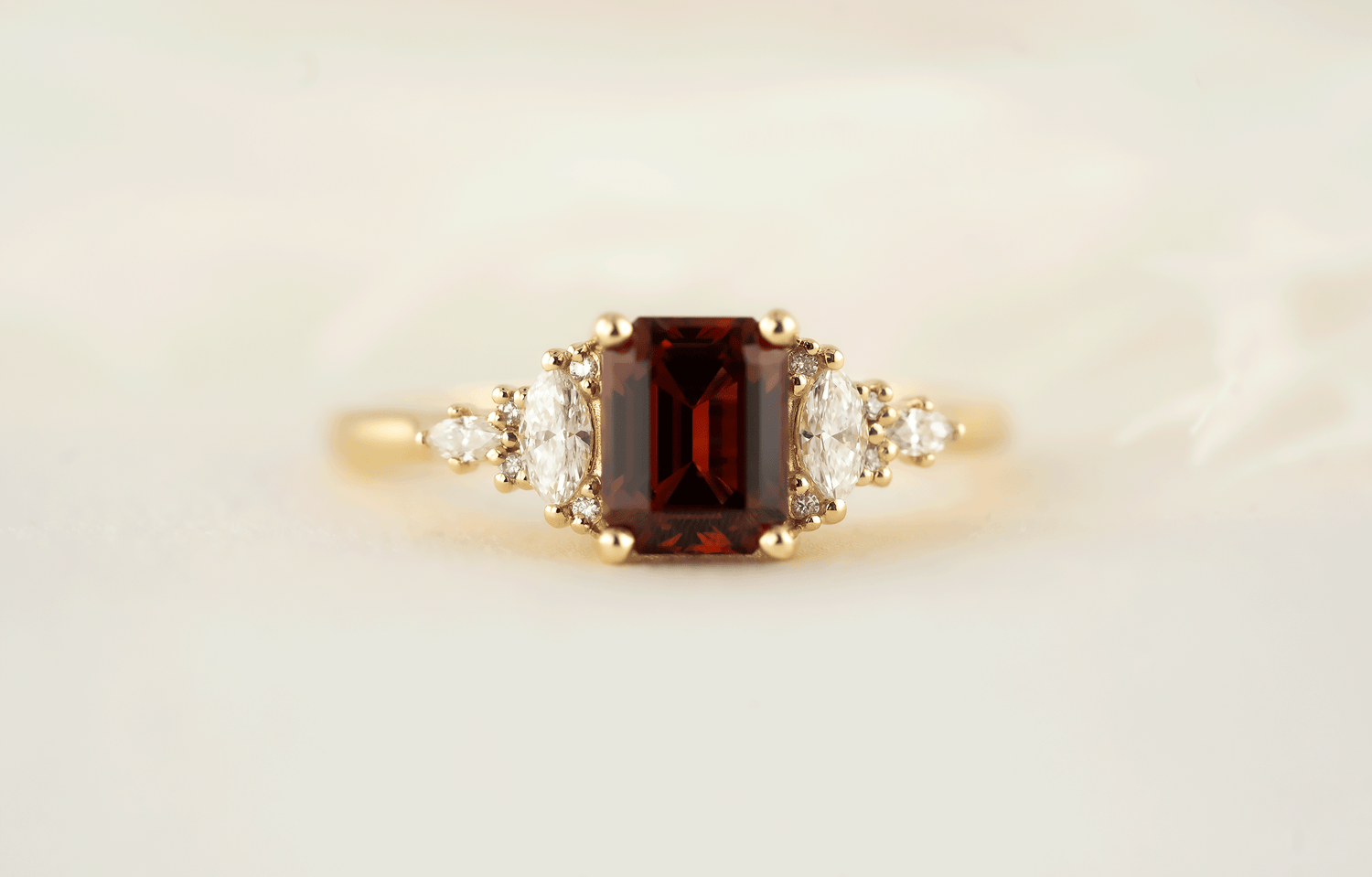 The Maeve Ring | 1.38 CT Emerald Cut Red Garnet