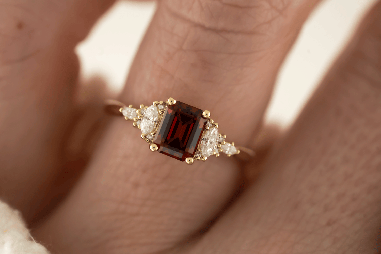 The Maeve Ring | 1.38 CT Emerald Cut Red Garnet