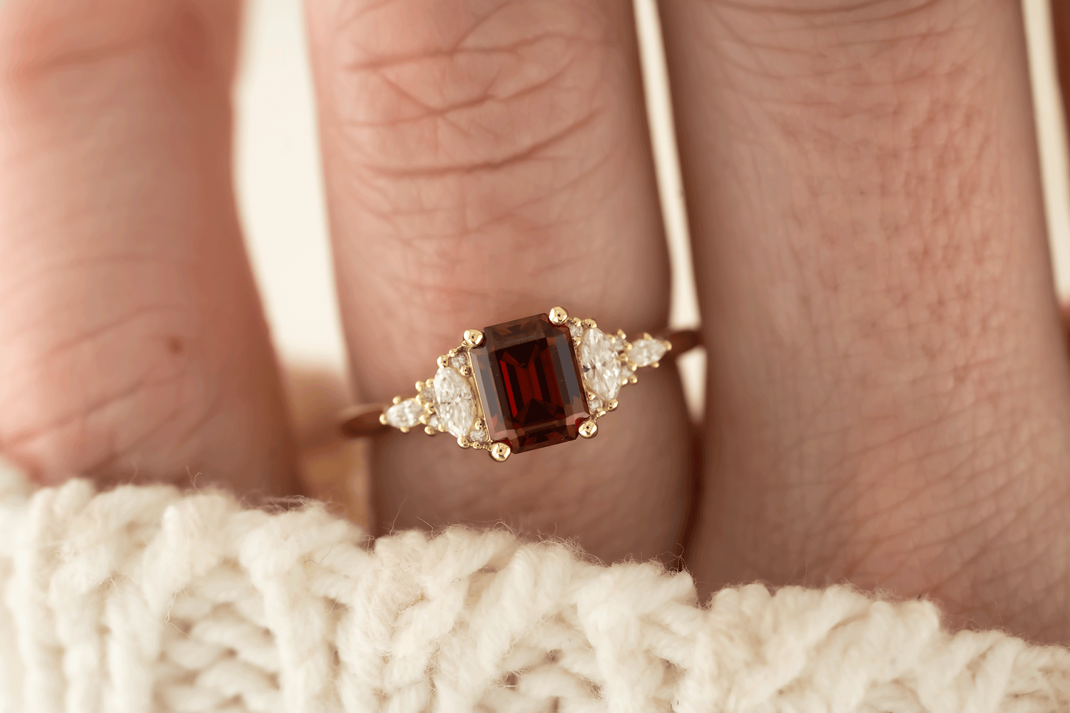 The Maeve Ring | 1.38 CT Emerald Cut Red Garnet