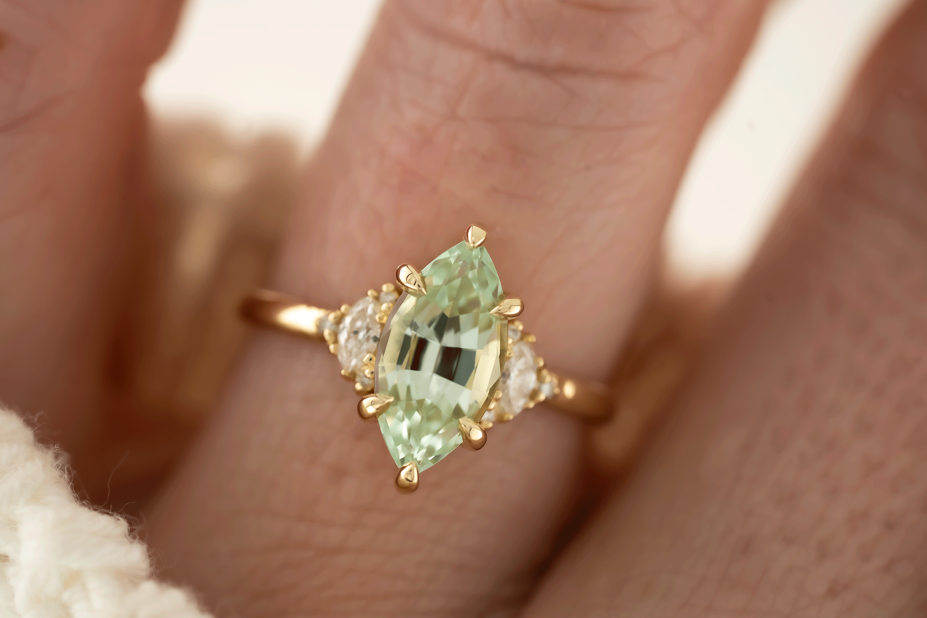 The Maren Ring | 1.93 CT Marquise Seafoam Green Tourmaline - Lavender Creek Gems 