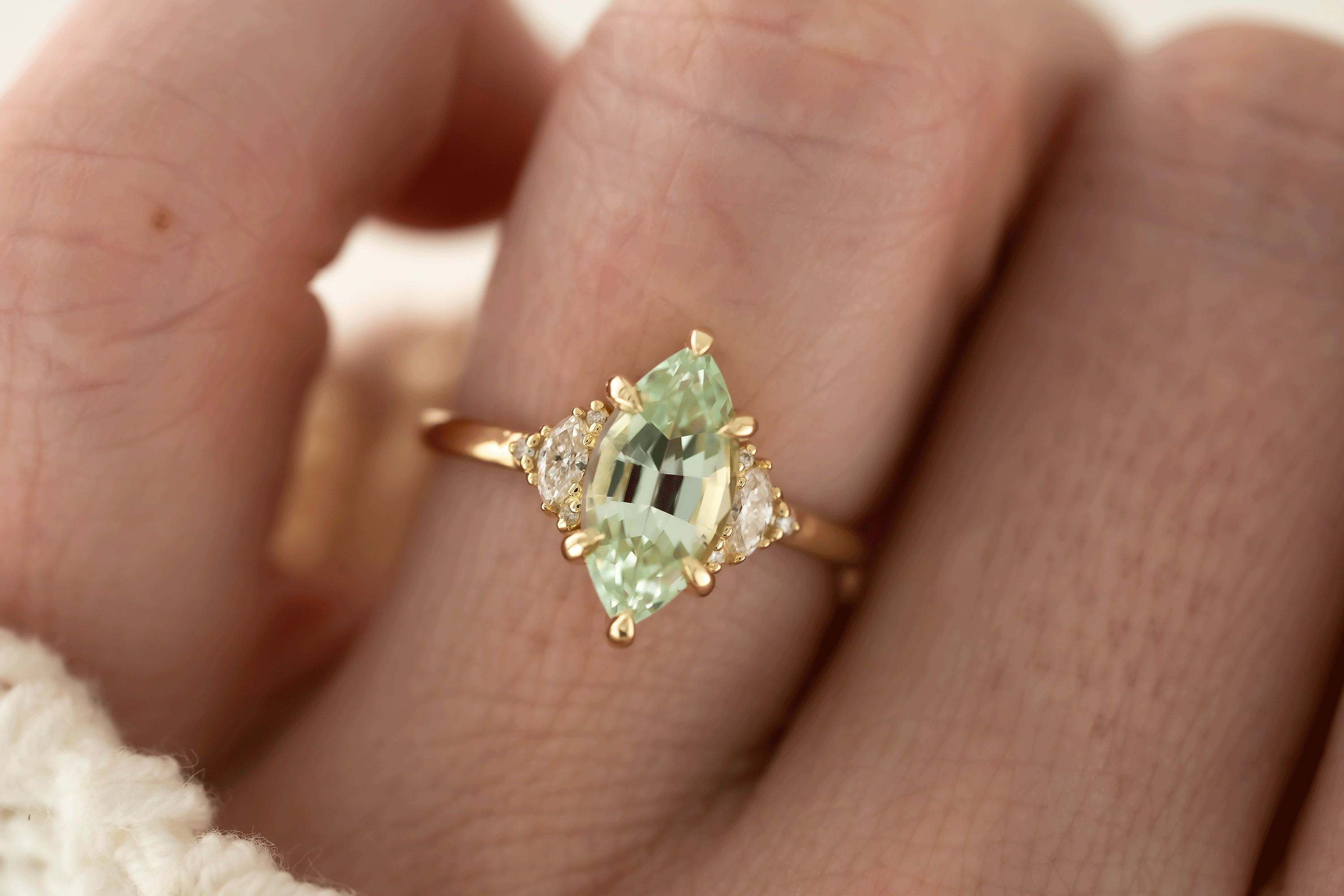 The Maren Ring | 1.93 CT Marquise Seafoam Green Tourmaline - Lavender Creek Gems 