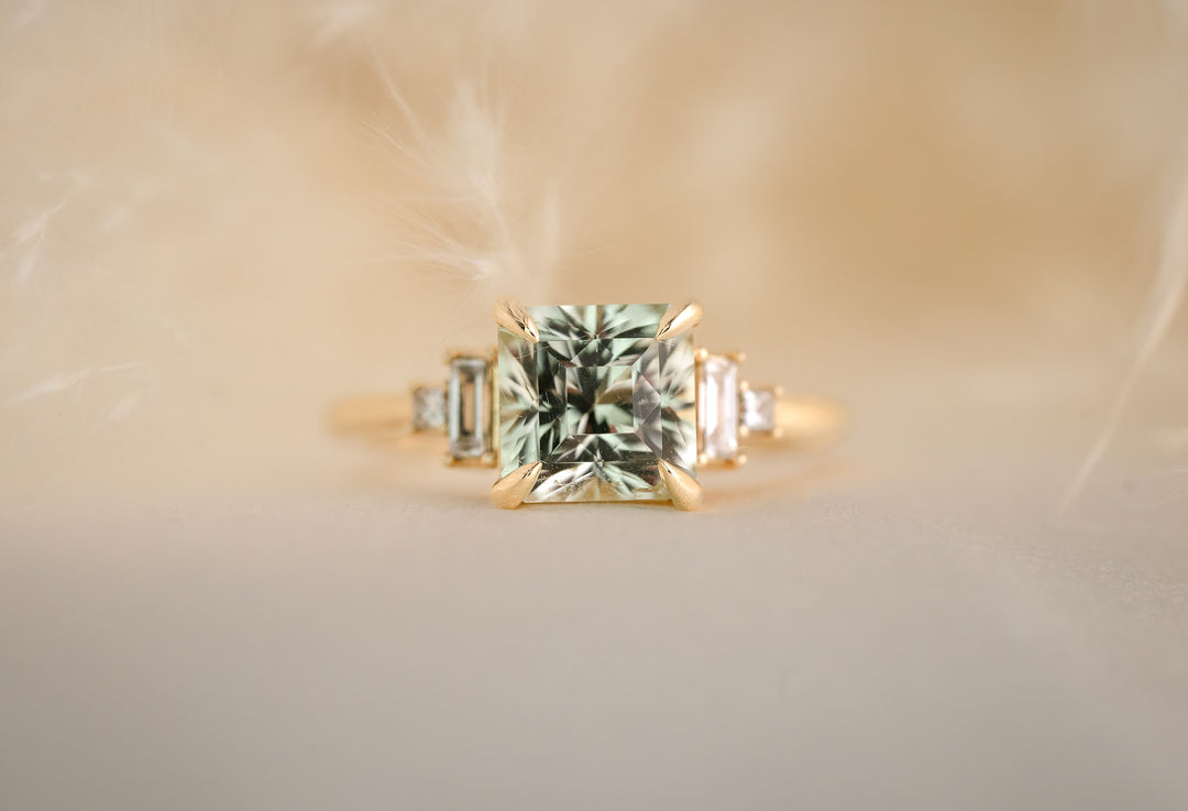 The Mira 2.5 CT Square Radiant Mint Green Tourmaline Ring