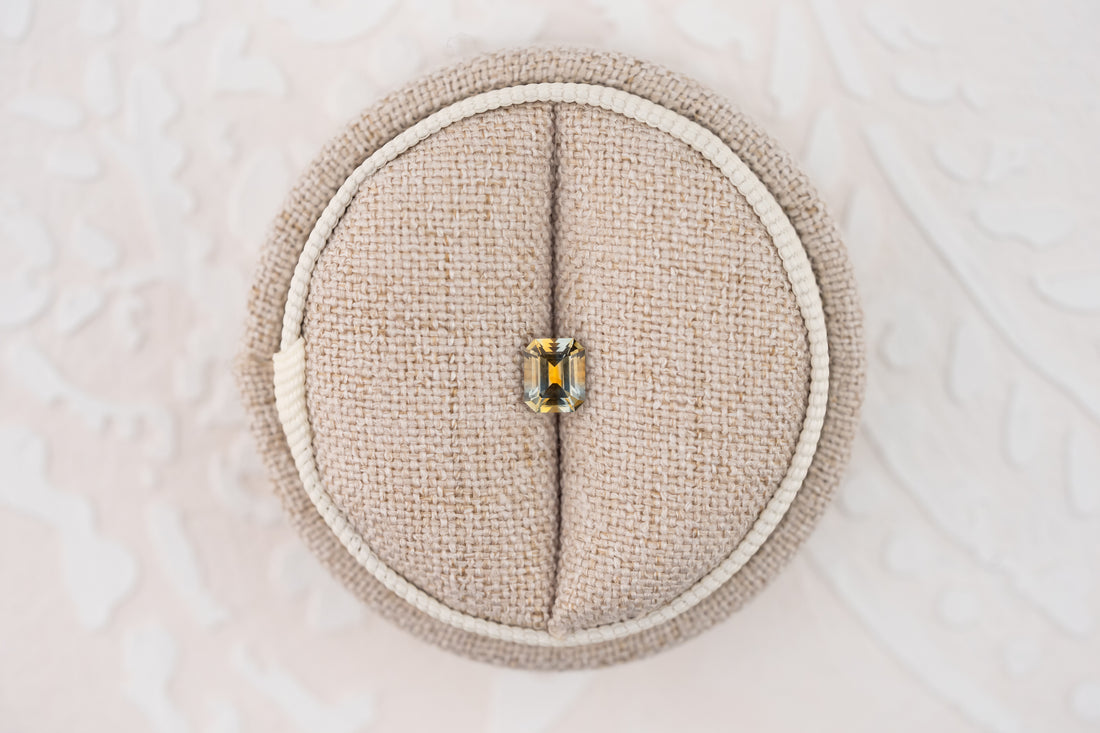 0.75 CT Emerald Cut Bicolor Montana Sapphire