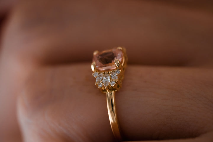 The Adele 1.5 CT Cushion Peach Sapphire Ring